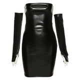 Faux Leather Tube Dress With Gloves