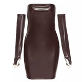 Faux Leather Tube Dress With Gloves