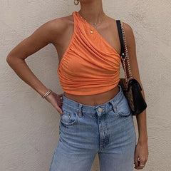 Ruched One Shoulder Crop Top Free From Label