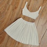 Knit Crop Top And Pleated Skirt Set
