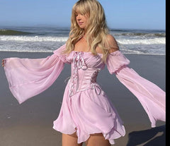 Chiffon Detachable Corset Puff Sleeve Mini Dresses Free From Label