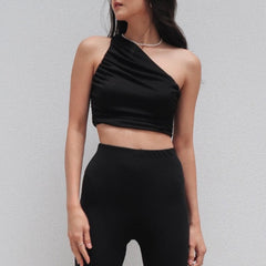 Ruched One Shoulder Crop Top Free From Label