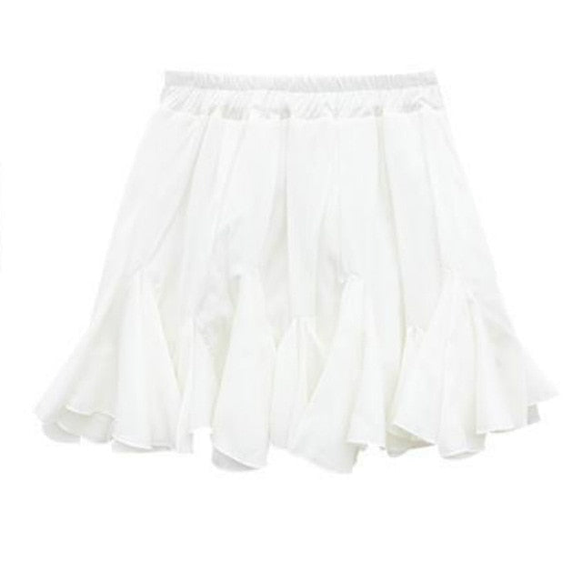 White Pleated Frill Mini Skirt